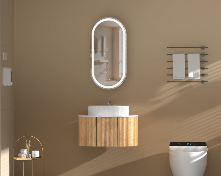 Noble Oval LED Shaving Cabinet 450 x 900mm - Walnut 2