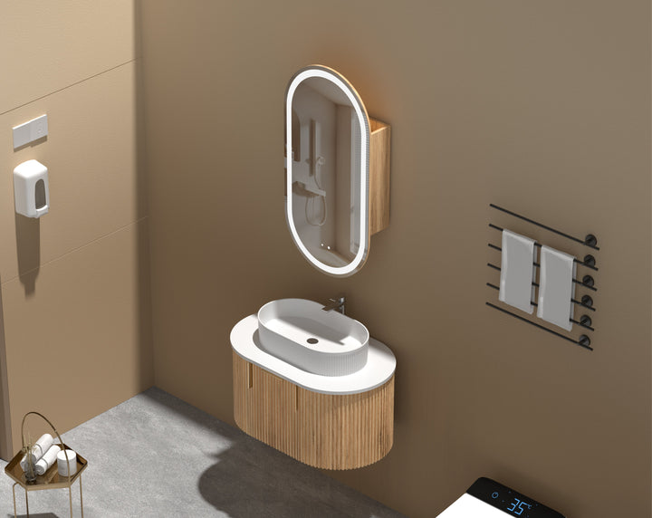 Noble Oval LED Shaving Cabinet 450 x 900mm - Walnut 4