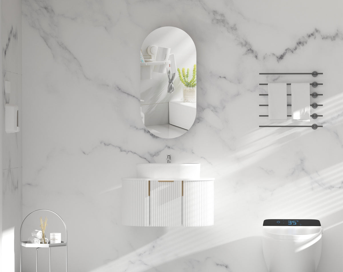 Noble Oval Shaving Cabinet 450 x 900mm - Matte White 2