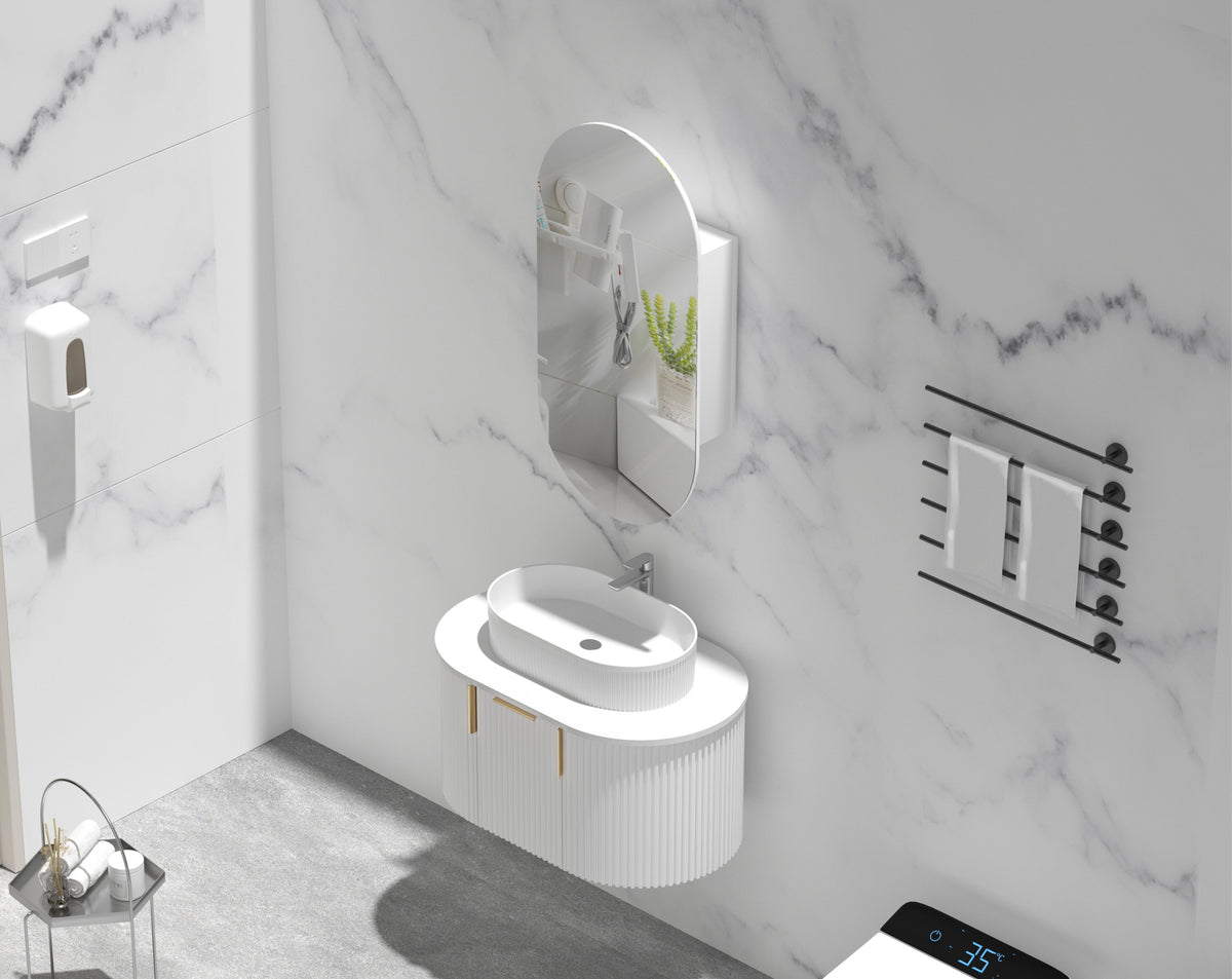 Noble Oval Shaving Cabinet 450 x 900mm - Matte White 3