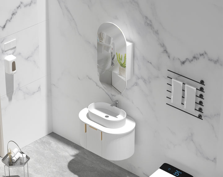 Noble Oval Shaving Cabinet 450 x 900mm - Matte White 3