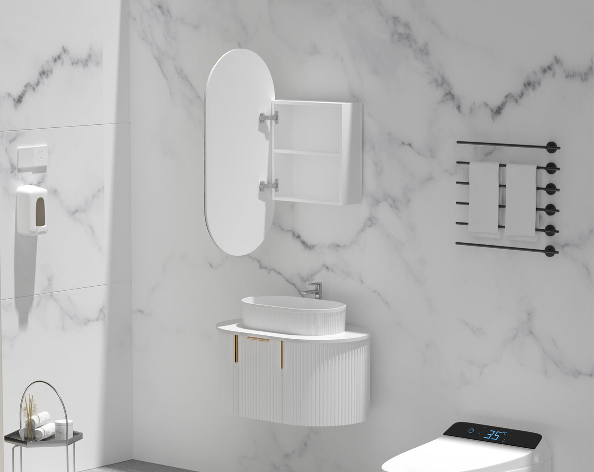 Noble Oval Shaving Cabinet 450 x 900mm - Matte White 4