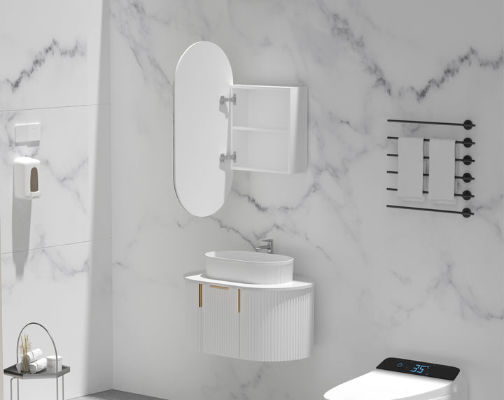 Noble Oval Shaving Cabinet 450 x 900mm - Matte White 4