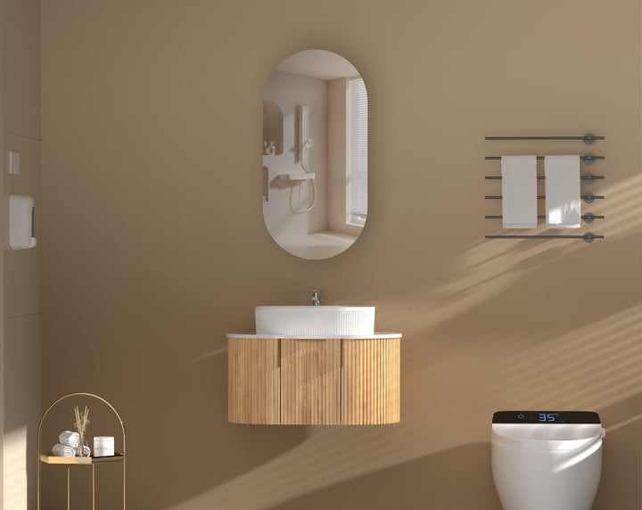 Noble Oval Shaving Cabinet 450 x 900mm - Walnut 2