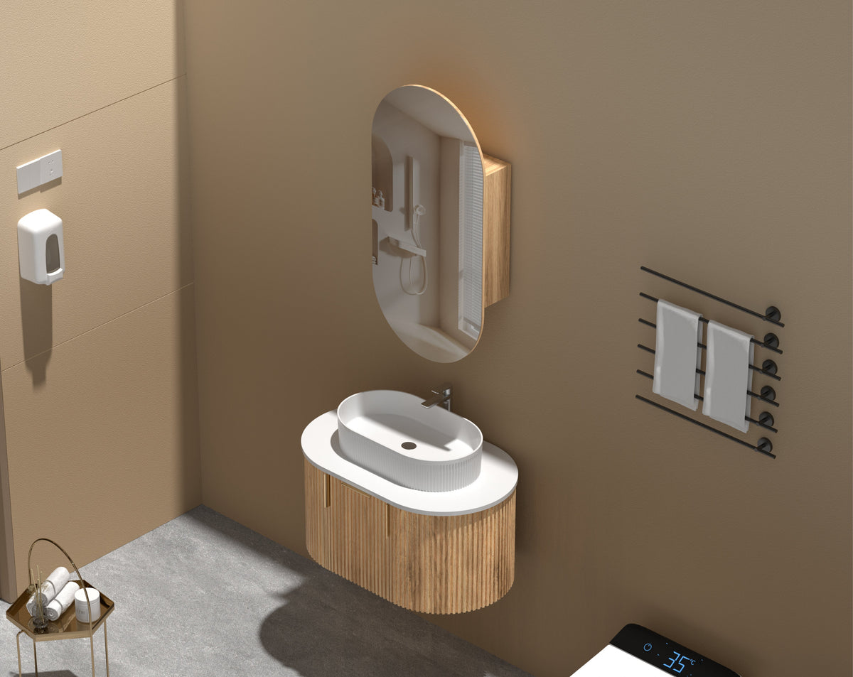 Noble Oval Shaving Cabinet 450 x 900mm - Walnut 3
