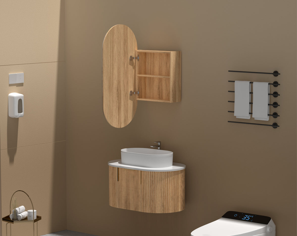 Noble Oval Shaving Cabinet 450 x 900mm - Walnut 4