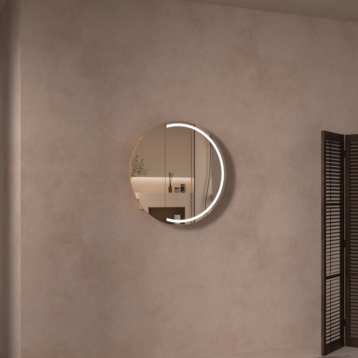 Orbit Round LED Shaving Cabinet 800 x 800mm - Walnut 2