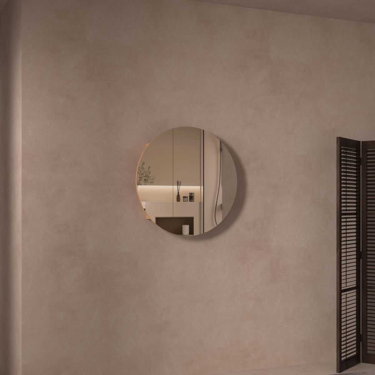 Orbit Round Shaving Cabinet 800 x 800mm - Walnut 2