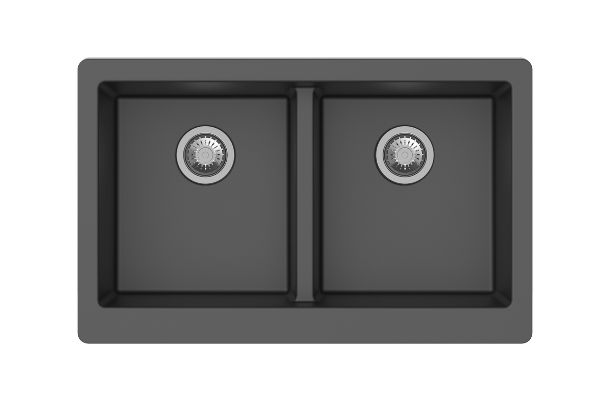 Retro 5050 Double Bowl Granite Farmhouse Sink 864 x 540 x 229mm - Deep Black 1