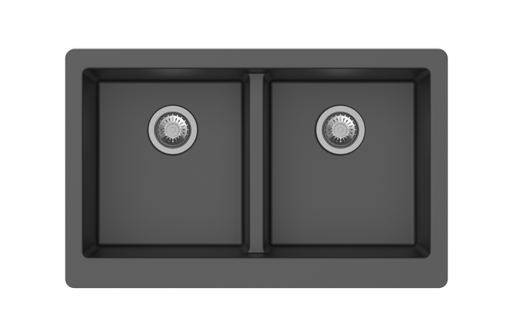 Retro 5050 Double Bowl Granite Farmhouse Sink 864 x 540 x 229mm - Deep Black 1
