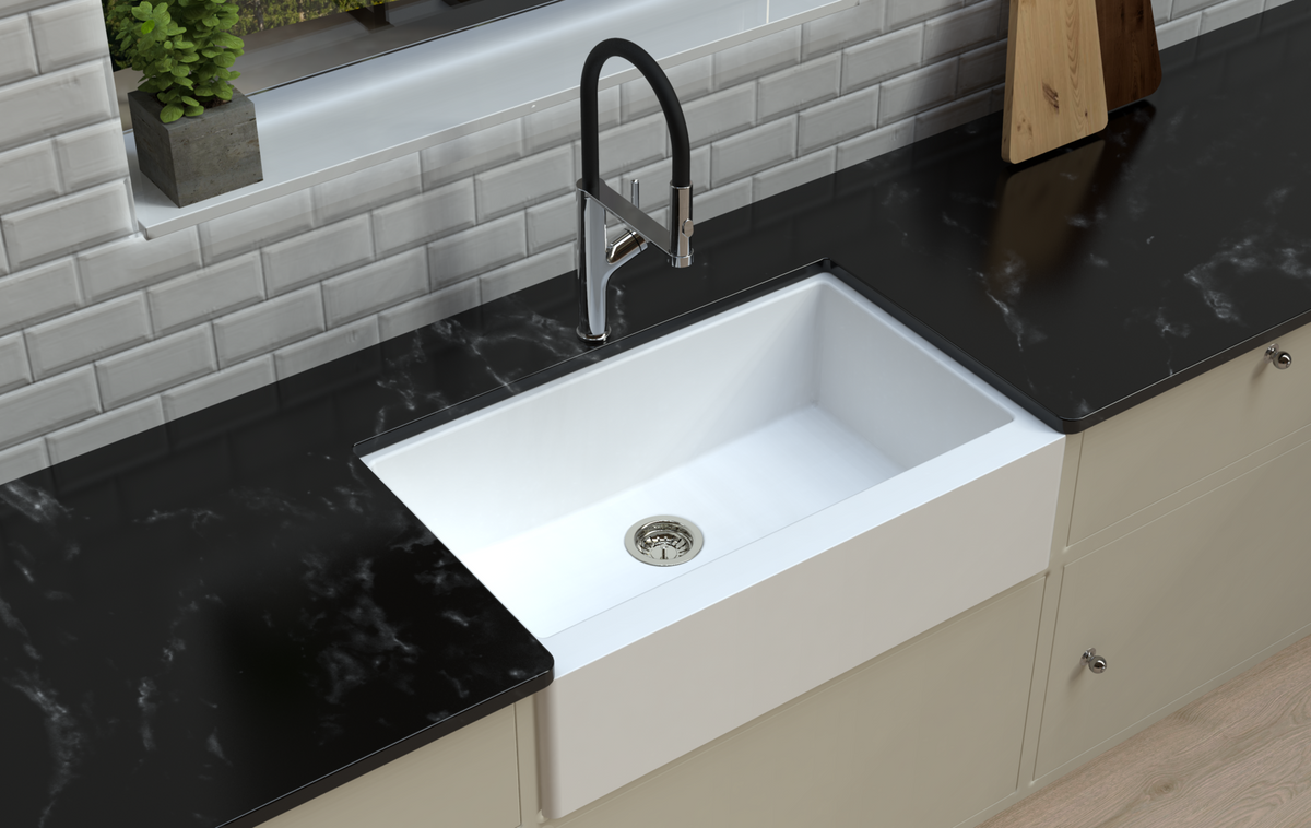 Retro A100 Single Bowl Granite Farmhouse Sink 865 x 540 x 229mm - Snova White 2