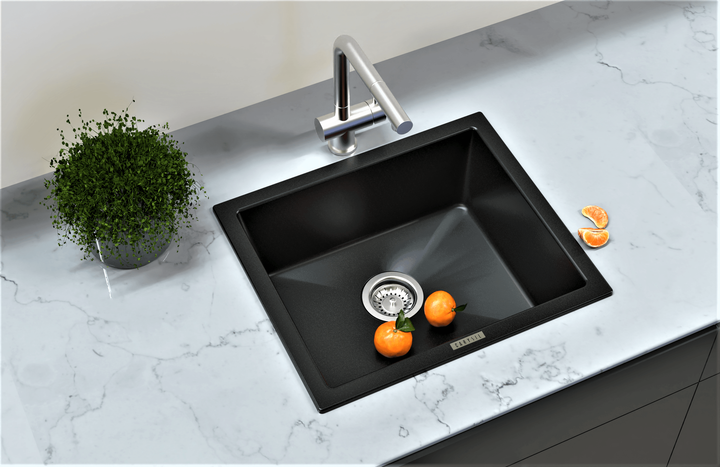 Salsa Single Bowl Granite Sink 533 x 457 x 205mm - Deep Black lifestyle