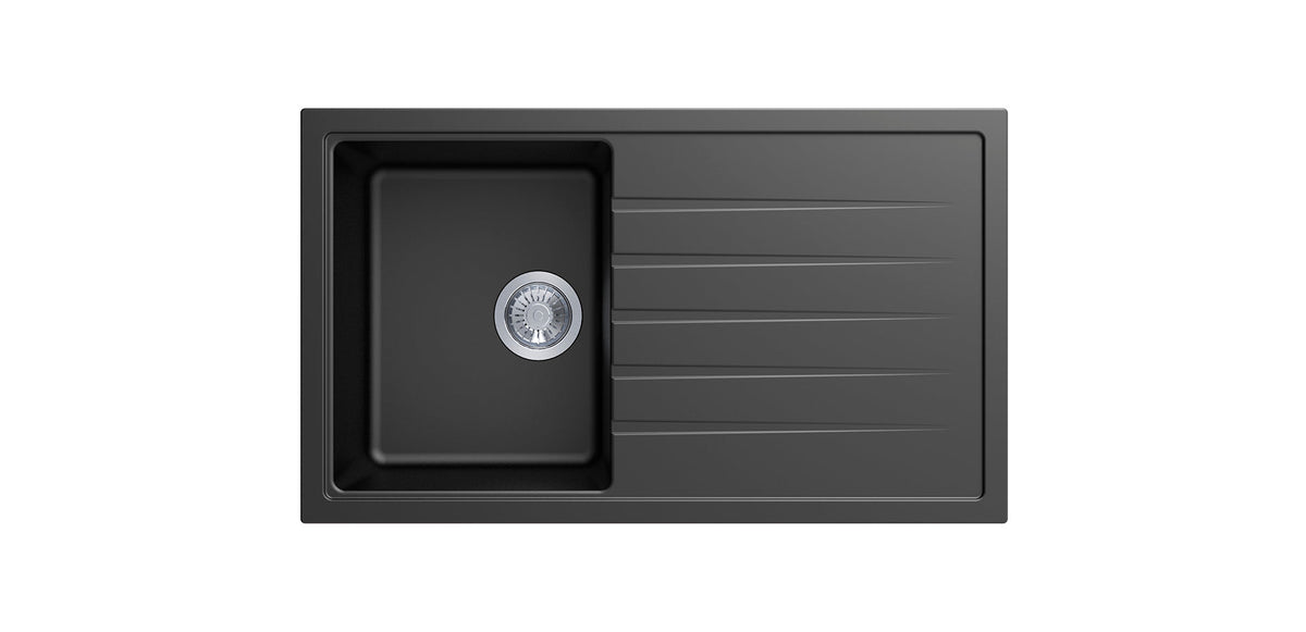 Vivaldi D100 Single Bowl Granite Sink with Drainboard 860 x 500 x 205mm - Deep Black 1
