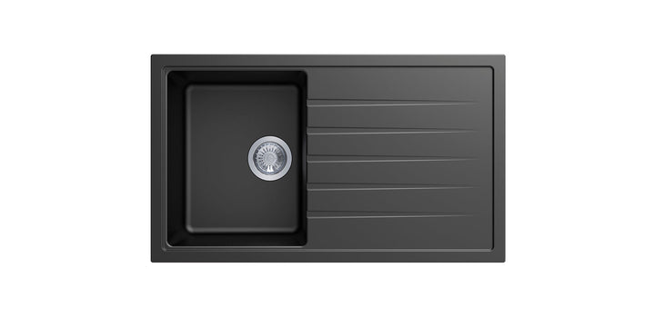 Vivaldi D100 Single Bowl Granite Sink with Drainboard 860 x 500 x 205mm - Deep Black 1