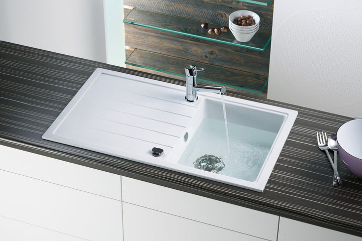 Vivaldi D100 Single Bowl Granite Sink with Drainboard 860 x 500 x 205mm - Snova White lifestyle