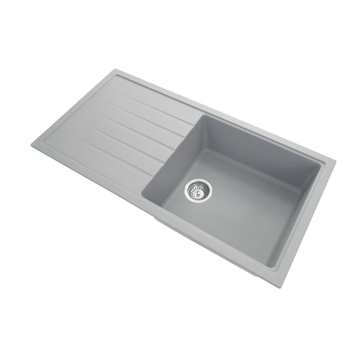 Vivaldi D100L Single Bowl Granite Sink with Drainboard 1000 x 500 x 220mm - Concrete Grey 1