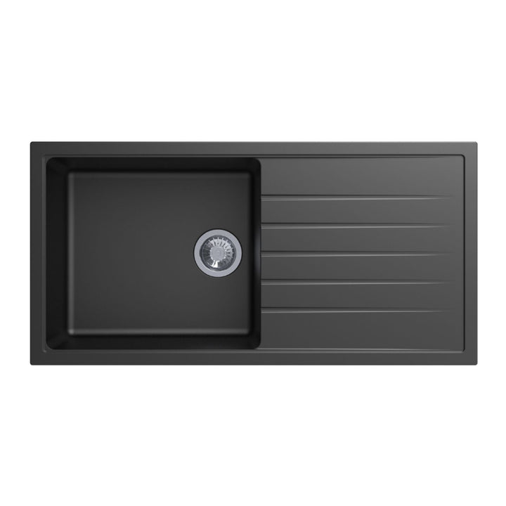 Vivaldi D100L Single Bowl Granite Sink with Drainboard 1000 x 500 x 220mm - Deep Black 1