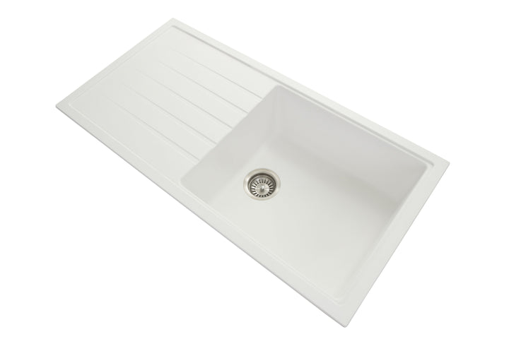 Vivaldi D100L Single Bowl Granite Sink with Drainboard 1000 x 500 x 220mm - Snova White 1