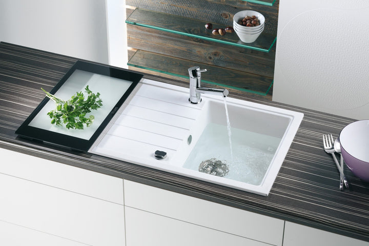 Vivaldi D100L Single Bowl Granite Sink with Drainboard 1000 x 500 x 220mm - Snova White lifestyle