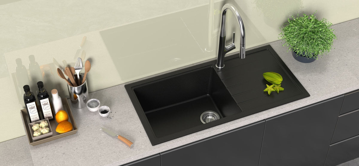 Vivaldi D100S Single Bowl Granite Sink with Drainboard 780 x 500mm - Deep Black lifestyle