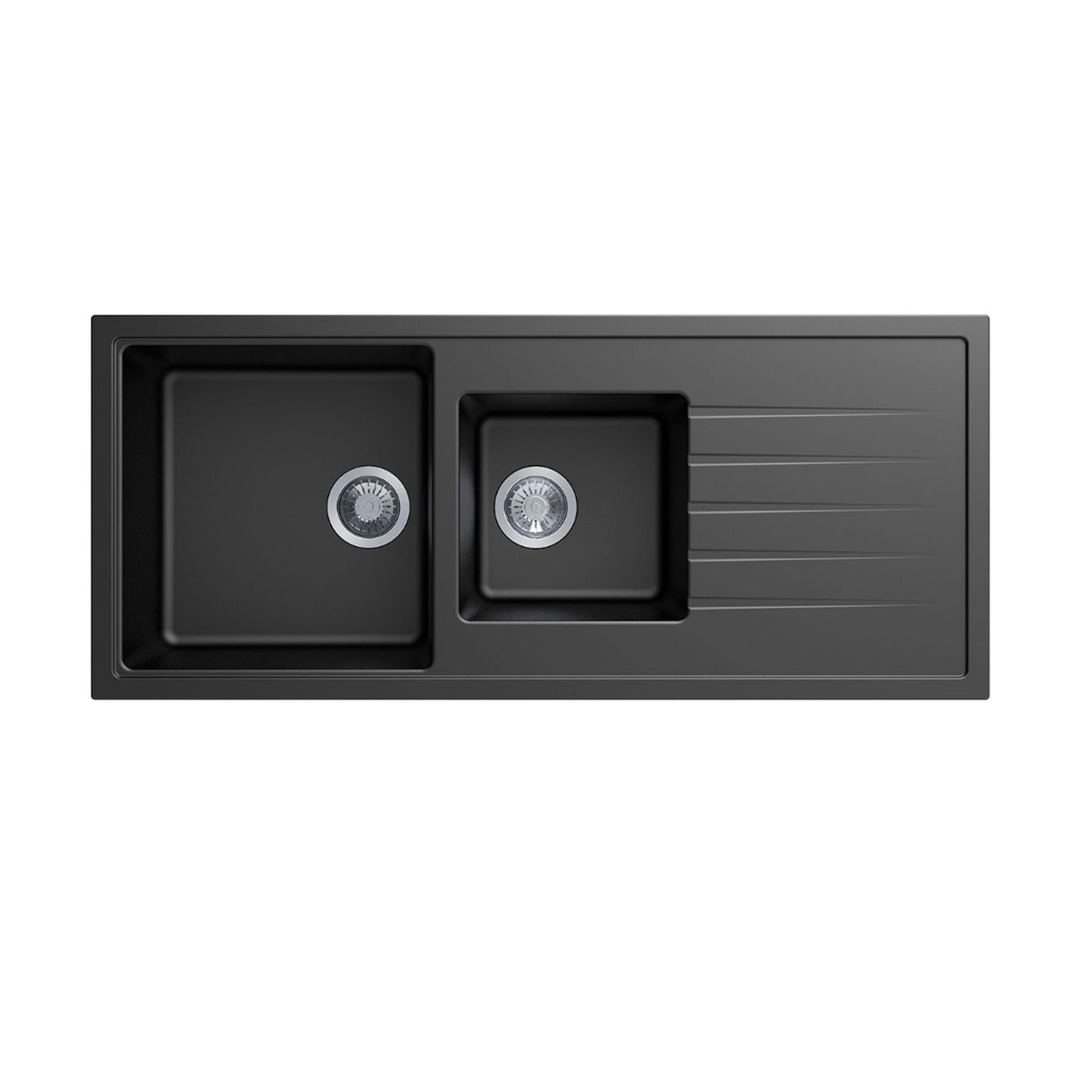 Vivaldi D200V Double Bowl Granite Sink with Drainboard 1160 x 500 x 205mm - Deep Black 1