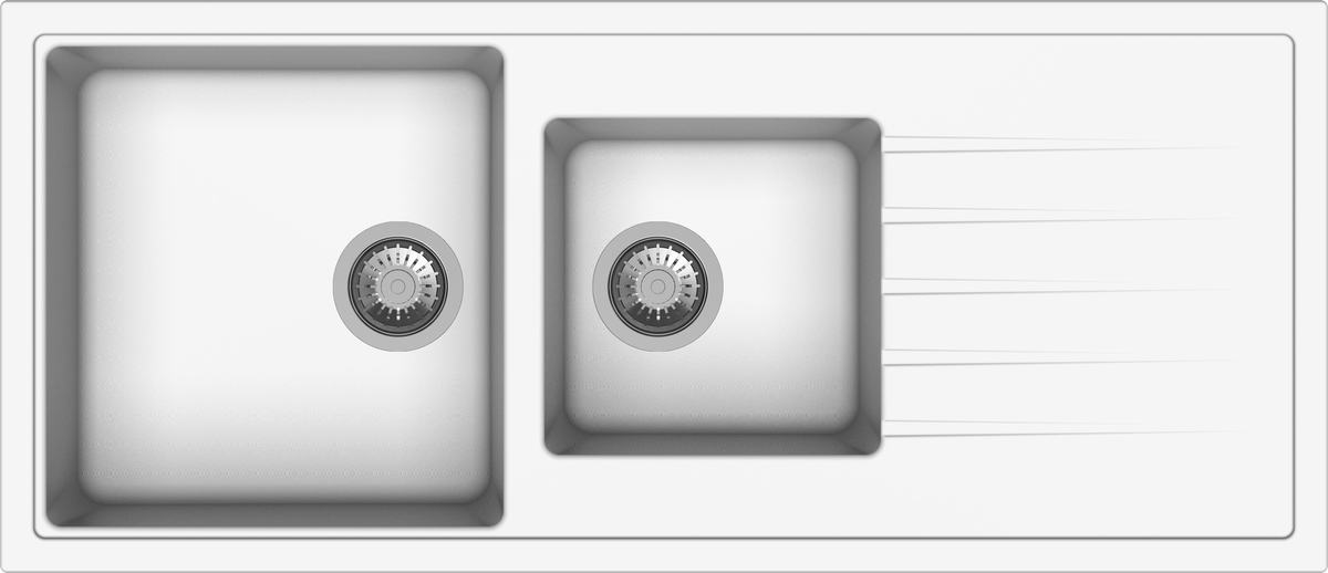 Vivaldi D200V Double Bowl Granite Sink with Drainboard 1160 x 500 x 205mm - Snova White 1