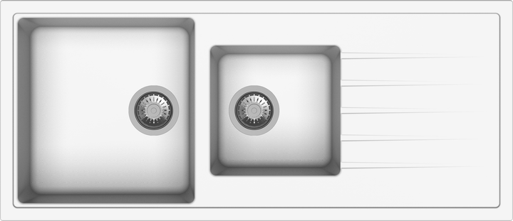 Vivaldi D200V Double Bowl Granite Sink with Drainboard 1160 x 500 x 205mm - Snova White 1