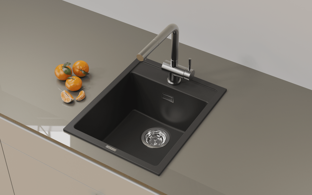 Waltz 400 Single Bowl Granite Sink 400 x 500mm - Deep Black lifestyle