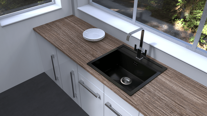 Waltz 560 Single Bowl Granite Sink 560 x 510 x 200mm - Deep Black lifestyle