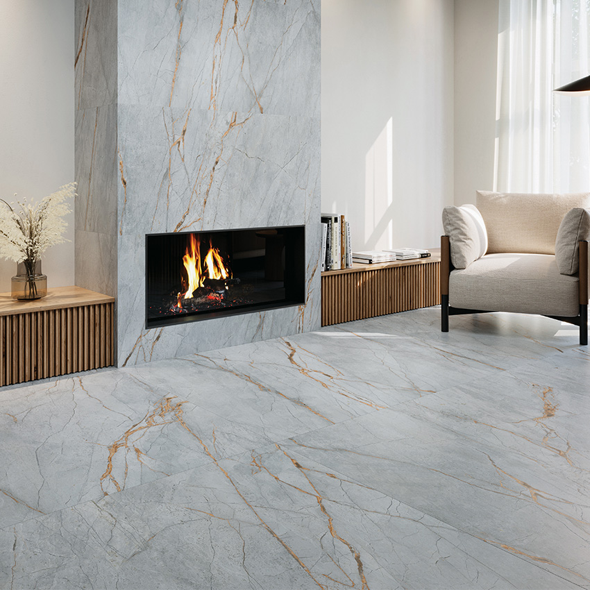 Noble Stone Blue Roma Porcelain Tile installed