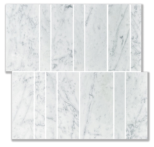 Nova Brick Bianco Carrara Marble Mosaic tile face, 300 x 300 mm