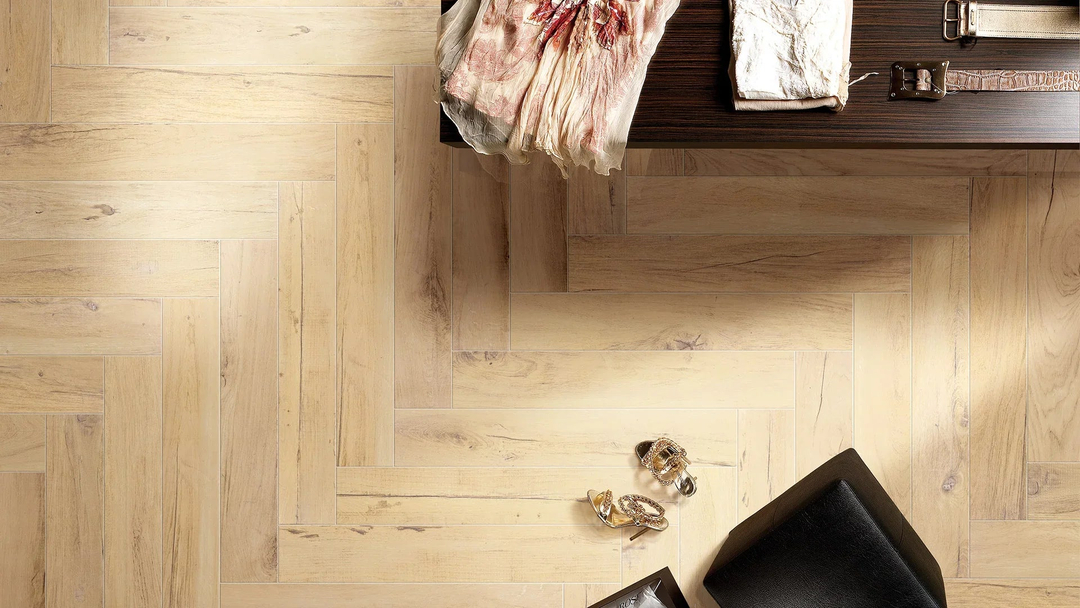 Oak Avorio Porcelain Tile installed