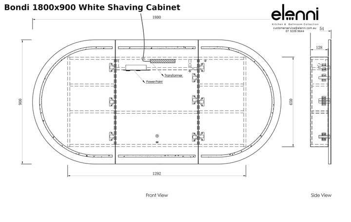 Elenni specification sheet - Bondi 1800x900 White Shaving Cabinet