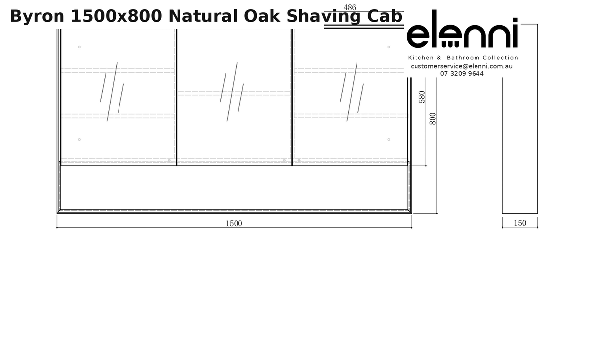 Elenni specification sheet - Byron 1500x800 Natural Oak Shaving Cabinet