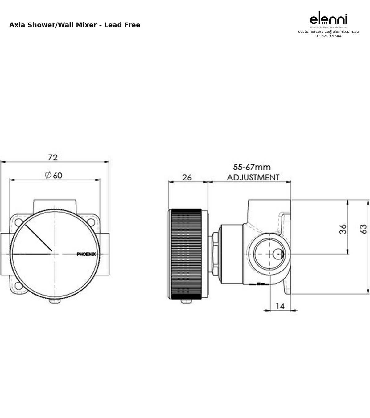 Elenni specification sheet - Axia Shower/Wall Mixer - Lead Free