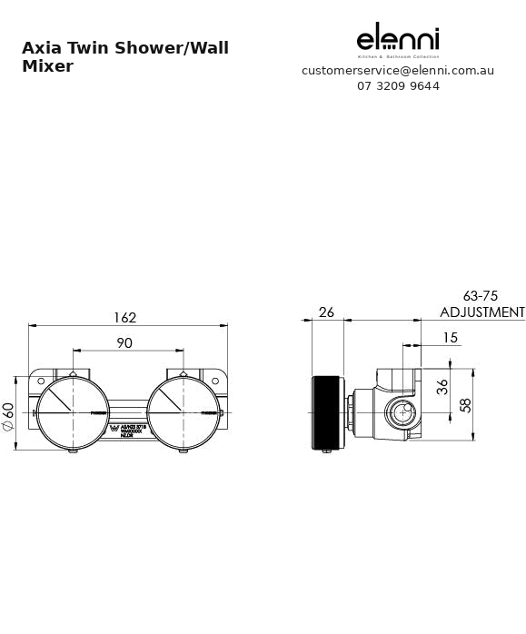 Elenni specification sheet - Axia Twin Shower/Wall Mixer
