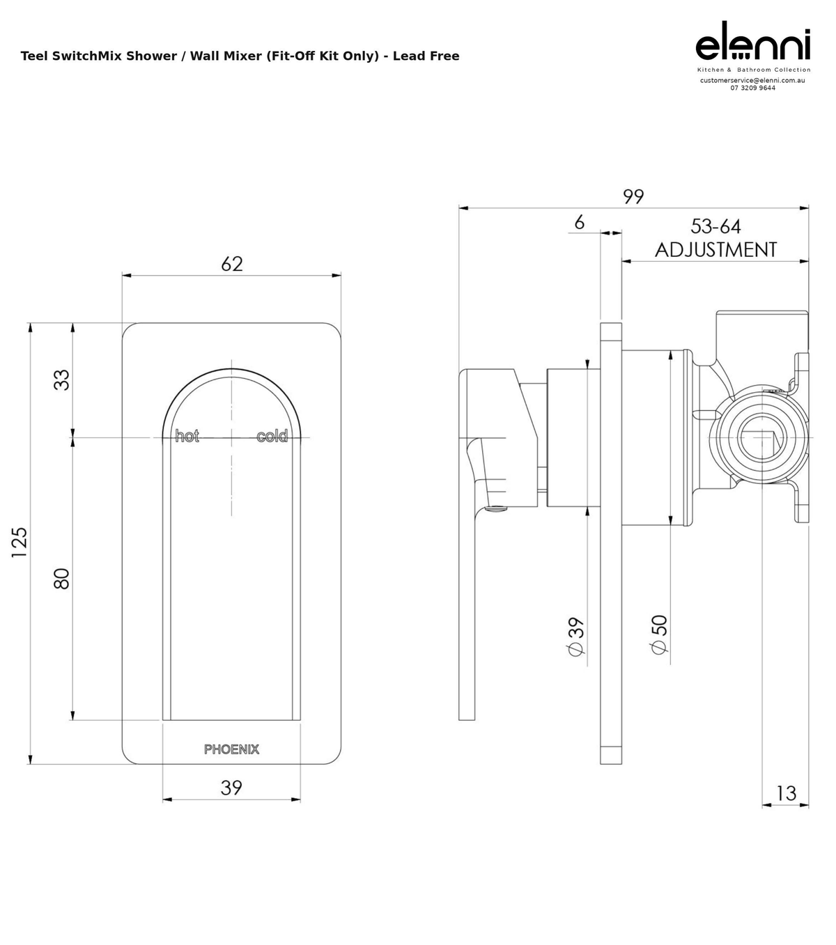Elenni specification sheet - Teel SwitchMix Shower / Wall Mixer (Fit-Off Kit Only) - Lead Free