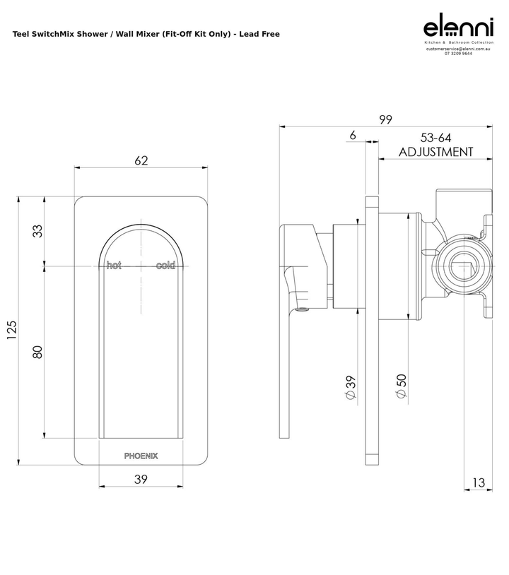 Elenni specification sheet - Teel SwitchMix Shower / Wall Mixer (Fit-Off Kit Only) - Lead Free