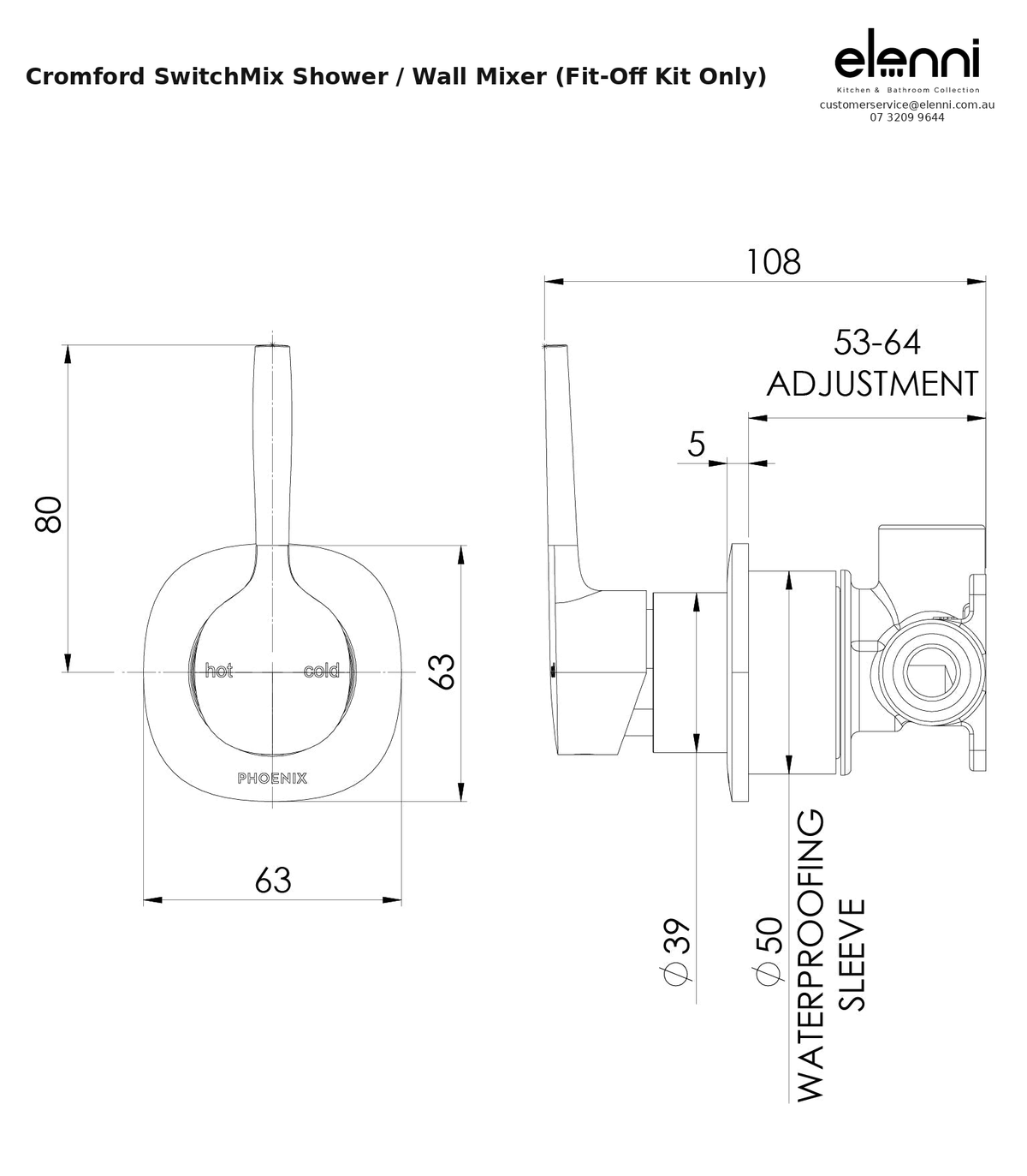 Elenni specification sheet - Cromford SwitchMix Shower / Wall Mixer (Fit-Off Kit Only)