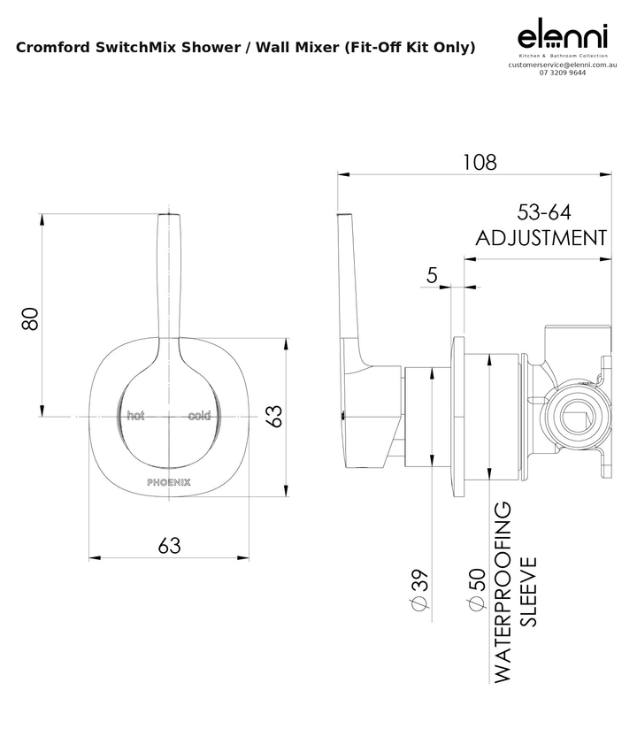 Elenni specification sheet - Cromford SwitchMix Shower / Wall Mixer (Fit-Off Kit Only)