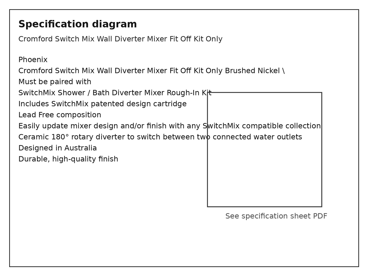Specification diagram - Cromford Switch Mix Wall Diverter Mixer Fit Off Kit Only