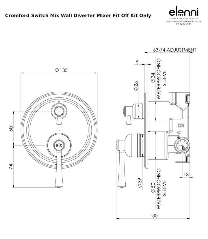 Elenni specification sheet - Cromford Switch Mix Wall Diverter Mixer Fit Off Kit Only
