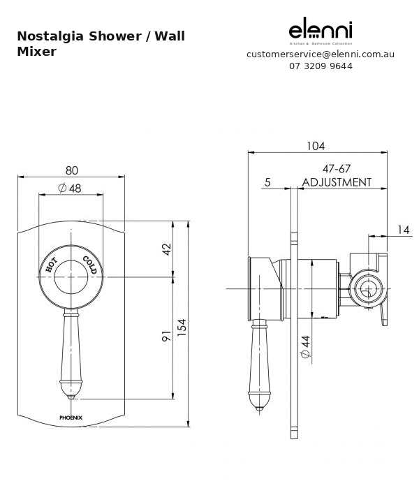 Elenni specification sheet - Nostalgia Shower / Wall Mixer