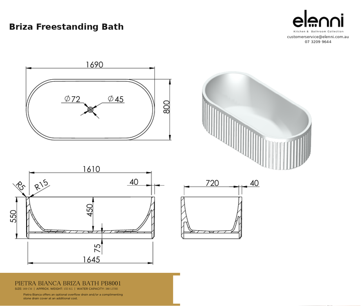 Briza Freestanding Bath — specification sheet (Elenni)