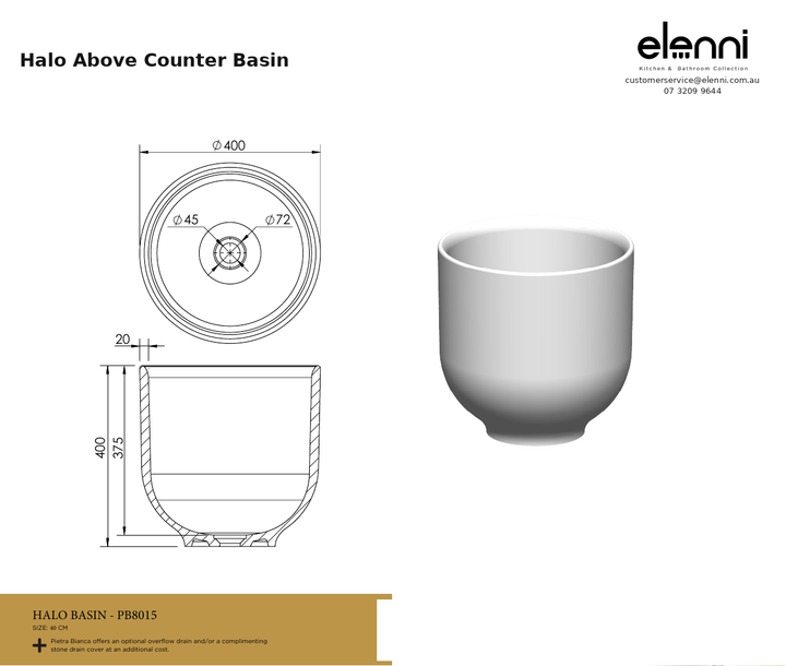Halo Above Counter Basin — specification sheet (Elenni)