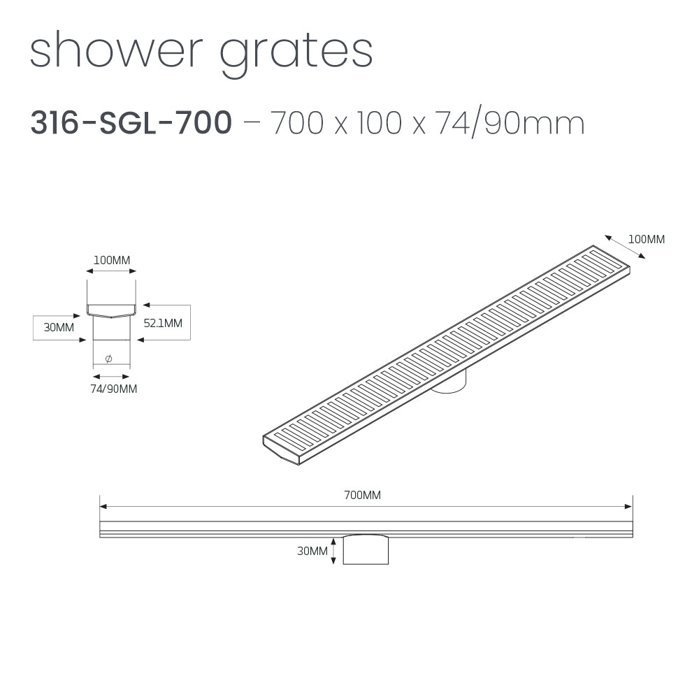 Linear Slotted Floor Grate - Radiant line drawing 316-SGL-700