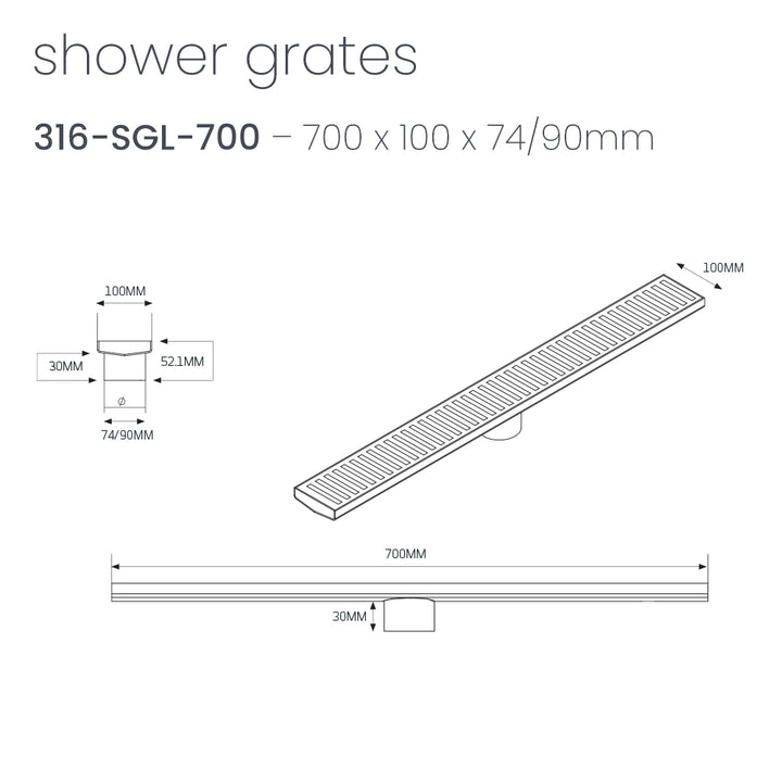 Linear Slotted Floor Grate - Radiant line drawing 316-SGL-700