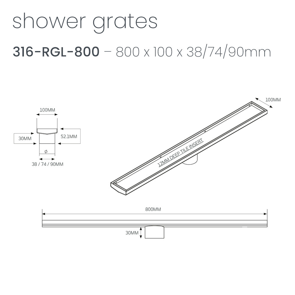 Linear Tile Insert Floor Grate - Radiant line drawing RGL-800