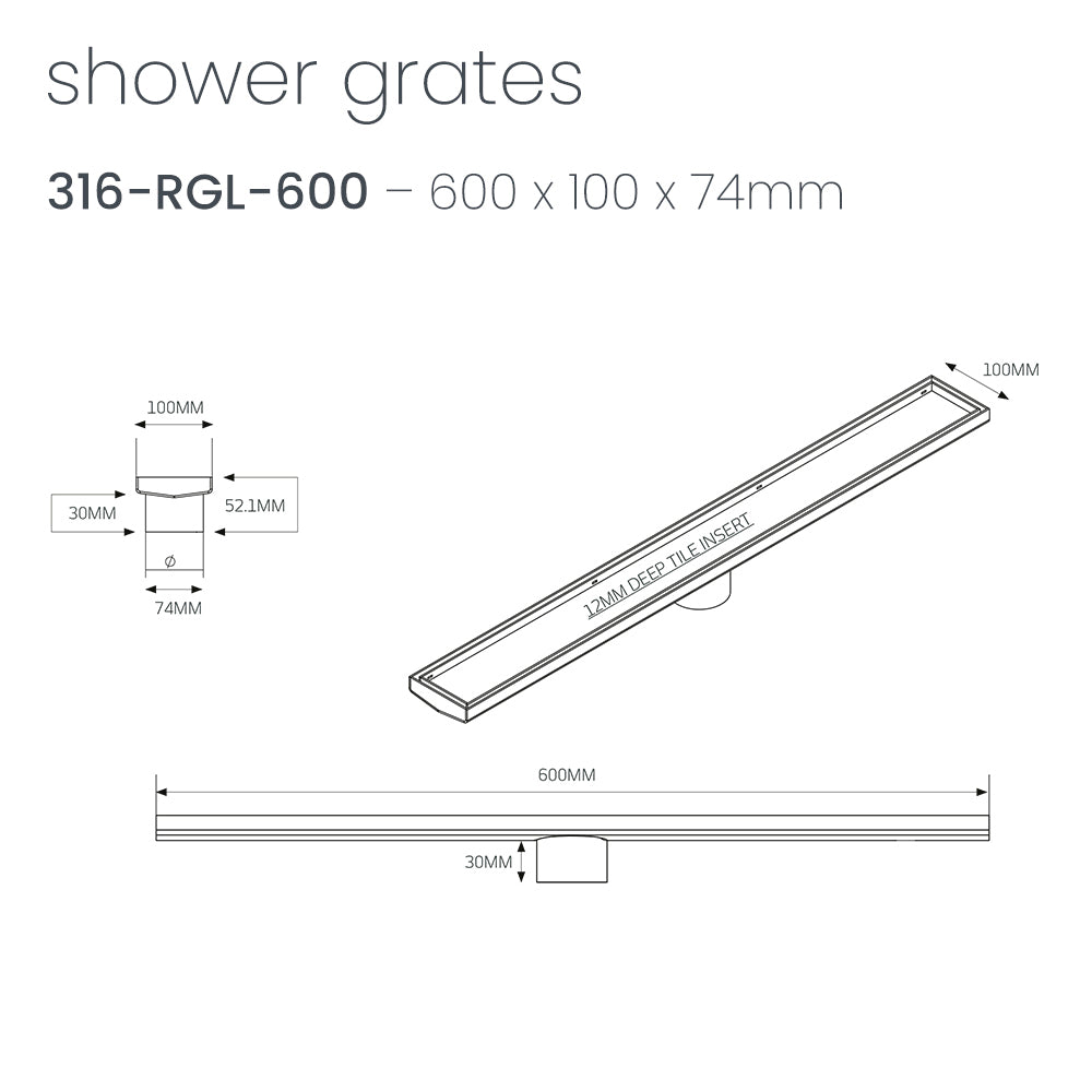 Linear Tile Insert Floor Grate - Radiant line drawing RGL-600