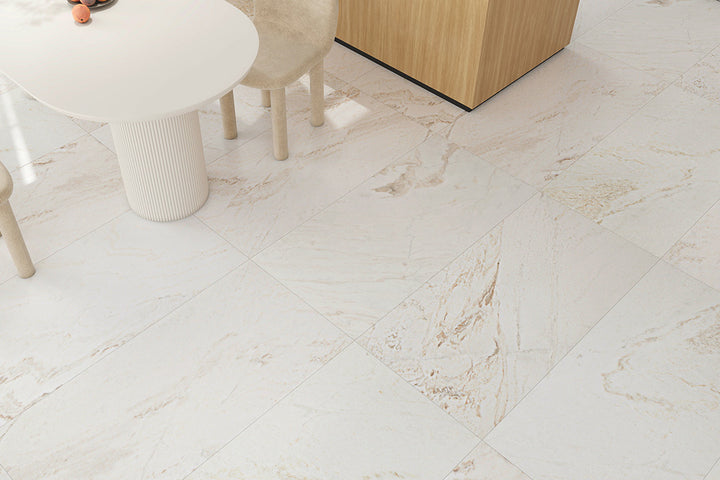 Raw Silk Marble Tile installed